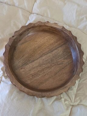 Mango Wood Decorative Round Tray in Natural Brown